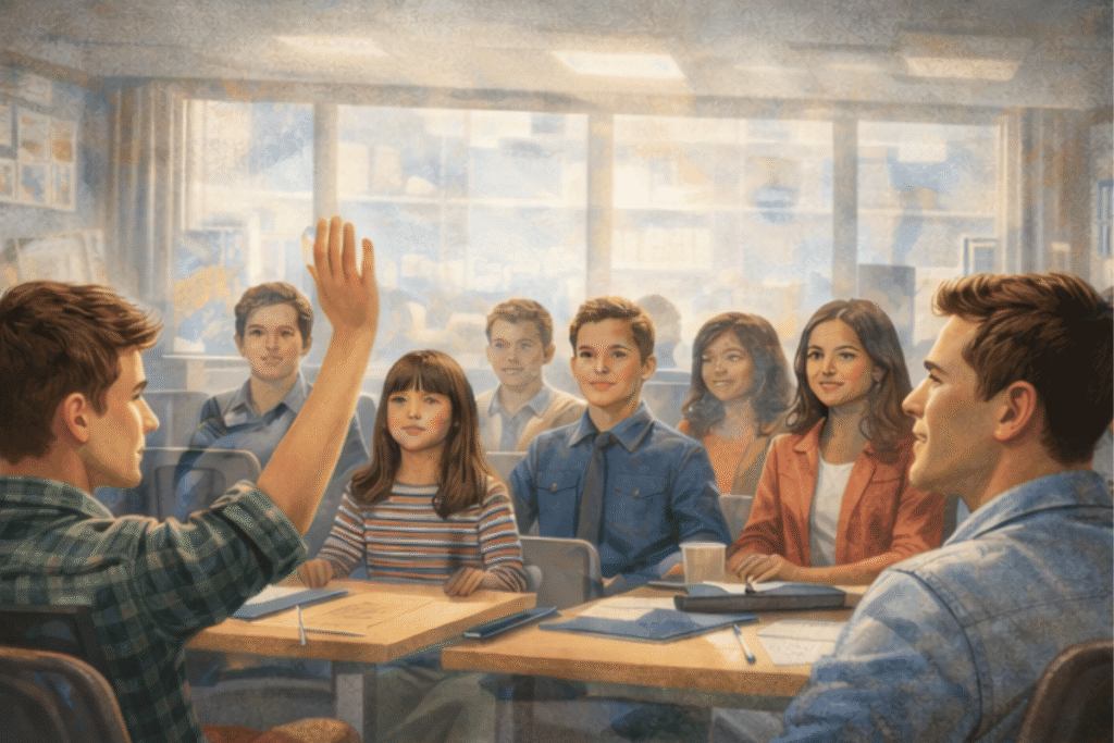 Educator leading interactive drug education session with students in classroom