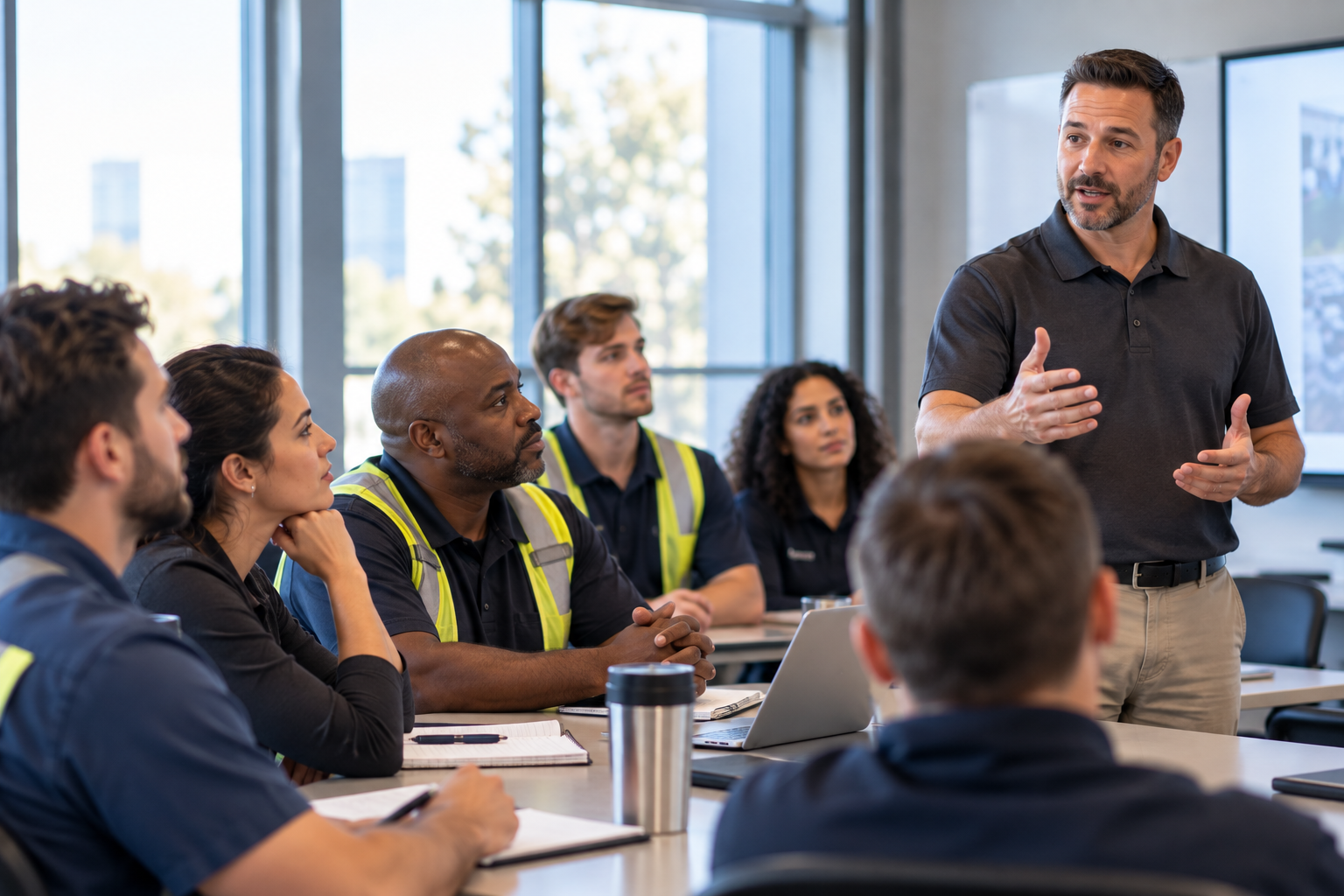 Employees participating in a workplace safety training session