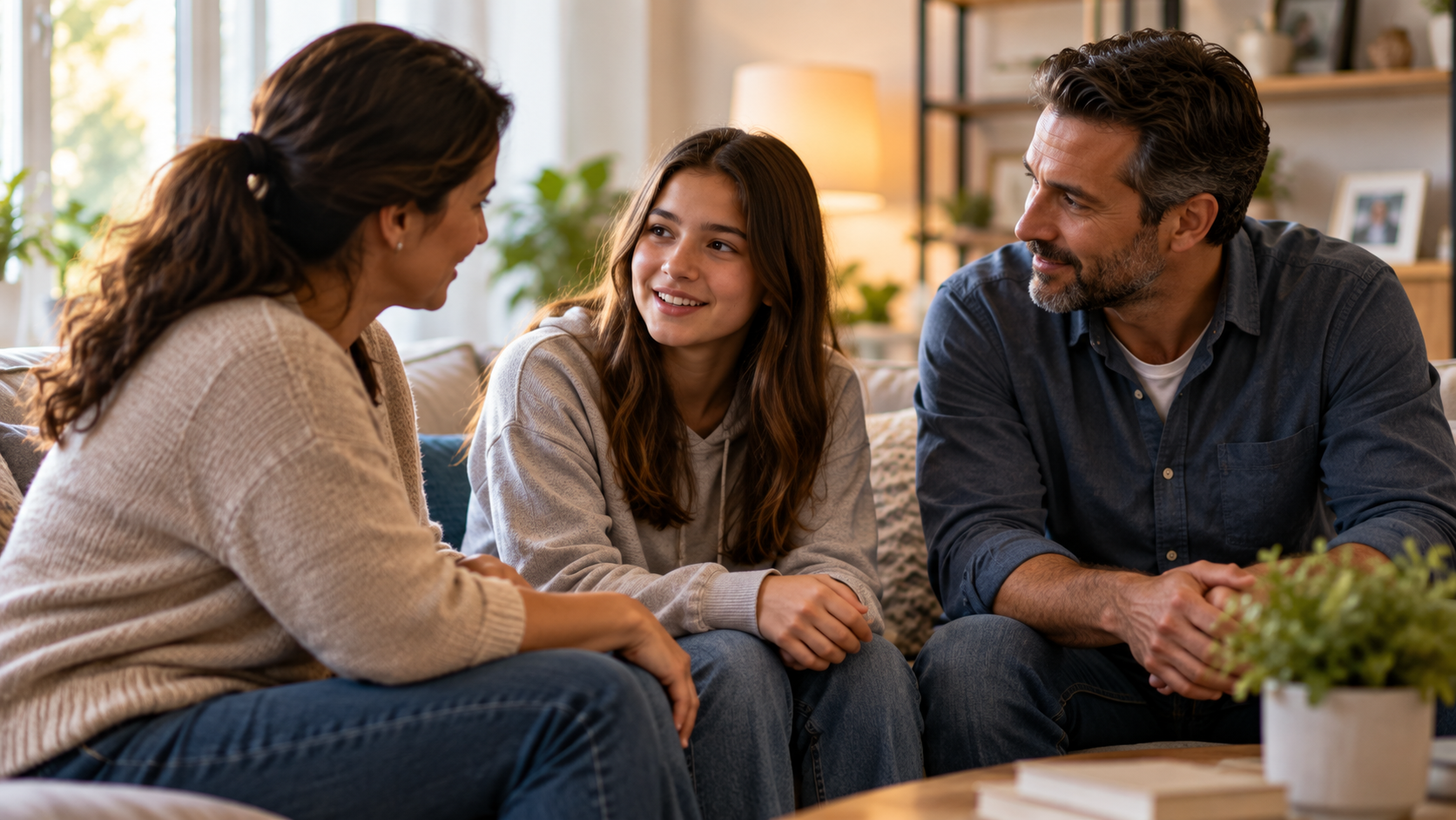 Parents having a conversation with their teenager
