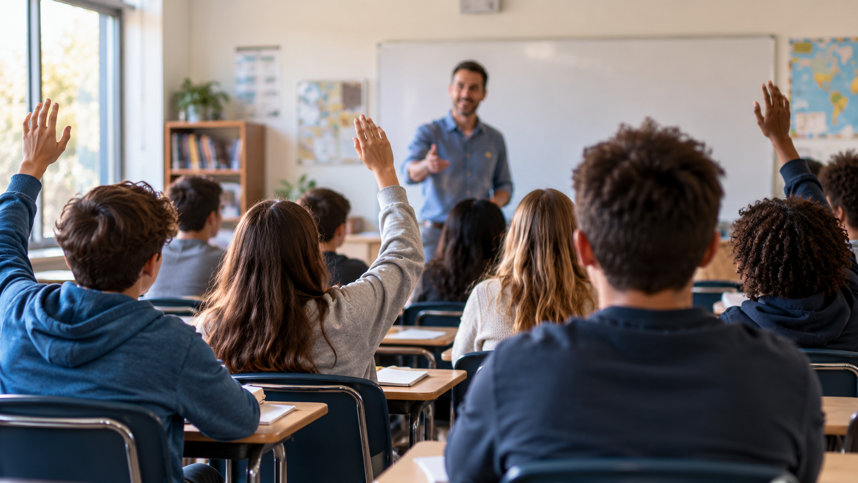 Teacher working with students in a classroom