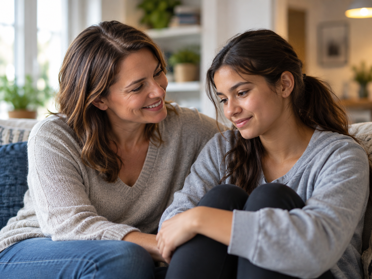 Parent having a supportive conversation with a teenager