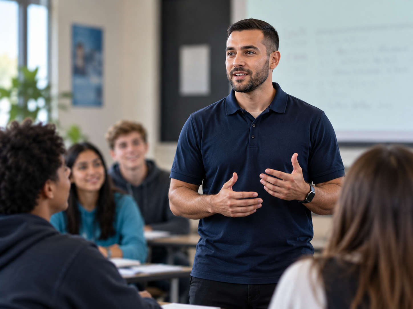 Drug educator speaking with young people