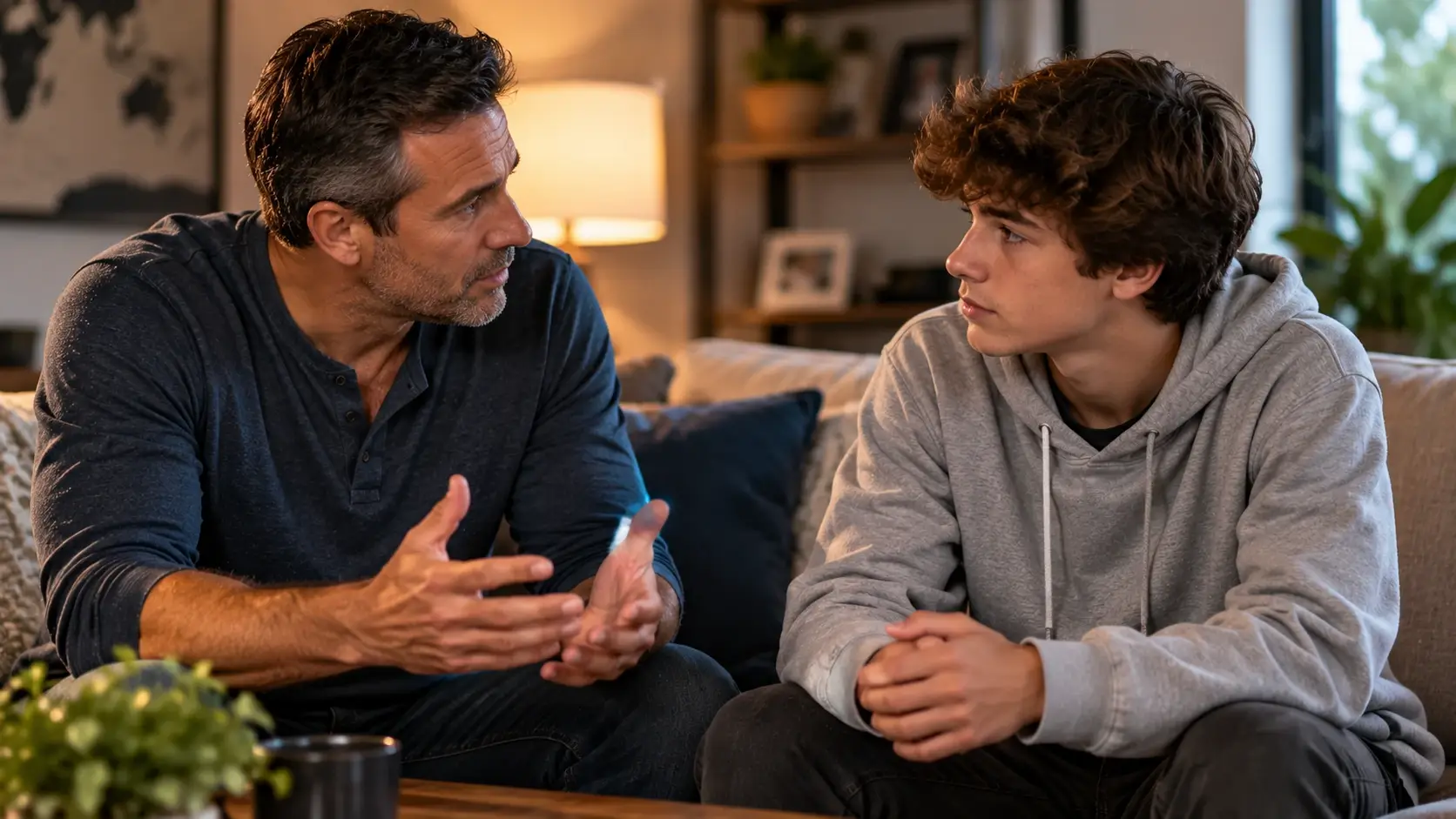 Parent having a supportive conversation with a teenager