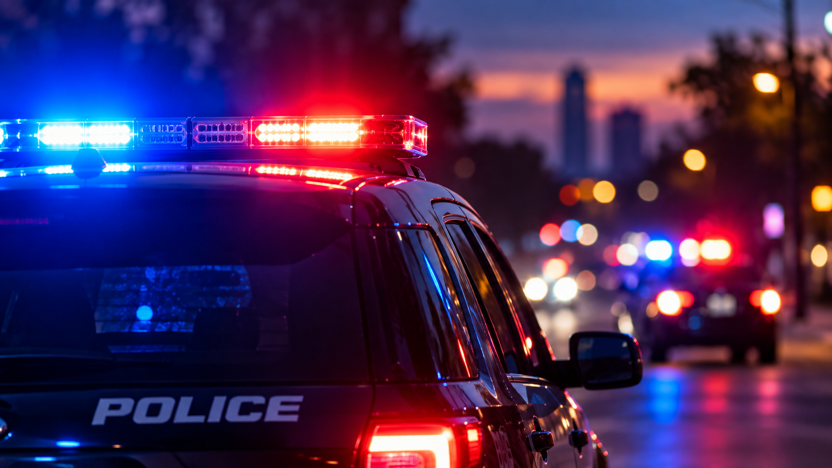 Police vehicle lights representing public safety and community research