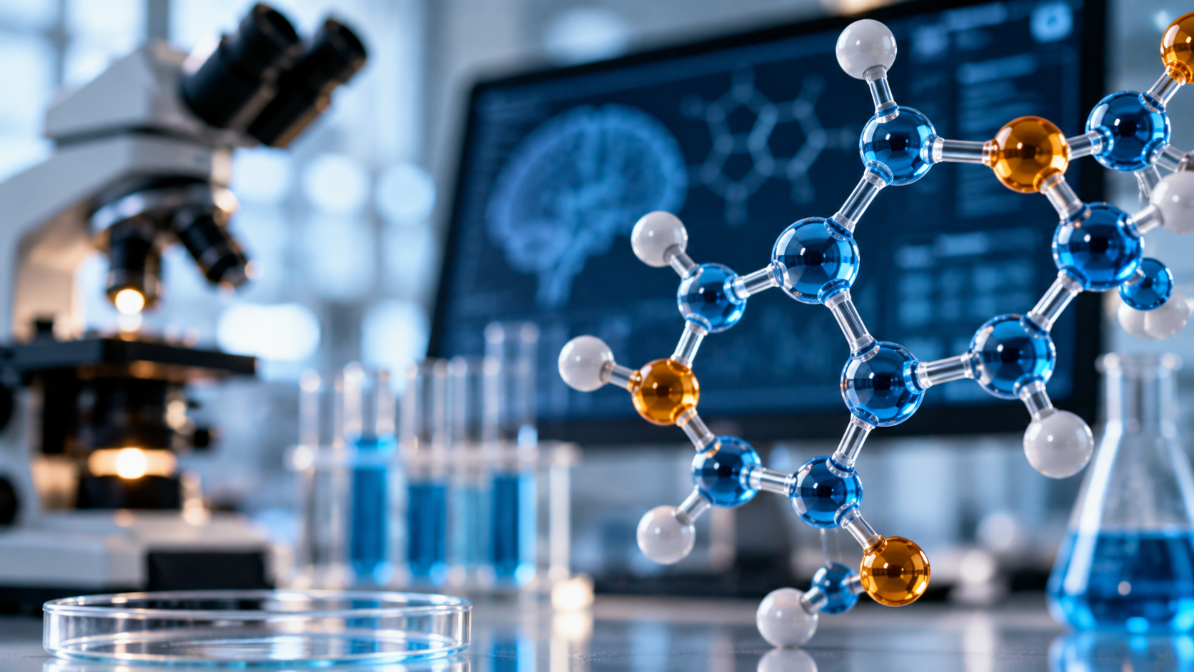 Scientific molecular research representing emerging drugs and trends